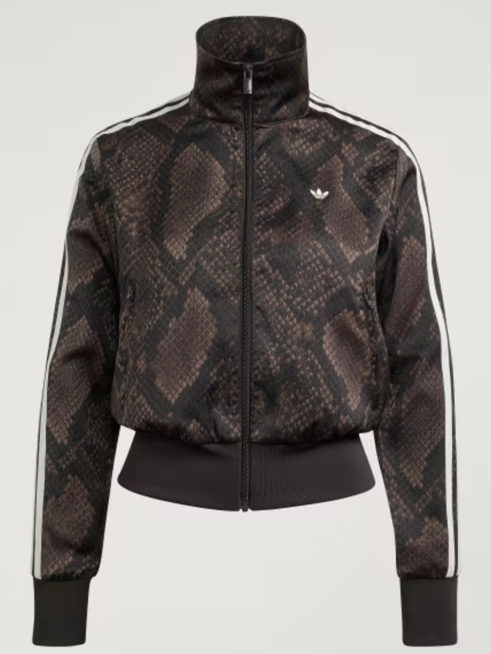 adidas Cropped Snake-Print Bomber Jacket in Brown and Black